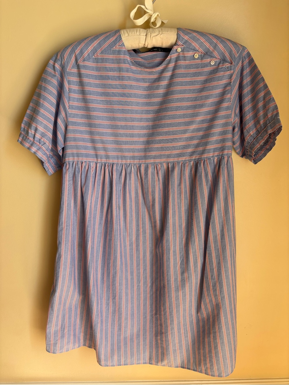 Zara Babydoll Tunic Women's Size XS Classic Blue and Pink Stripes Dress Blouse
